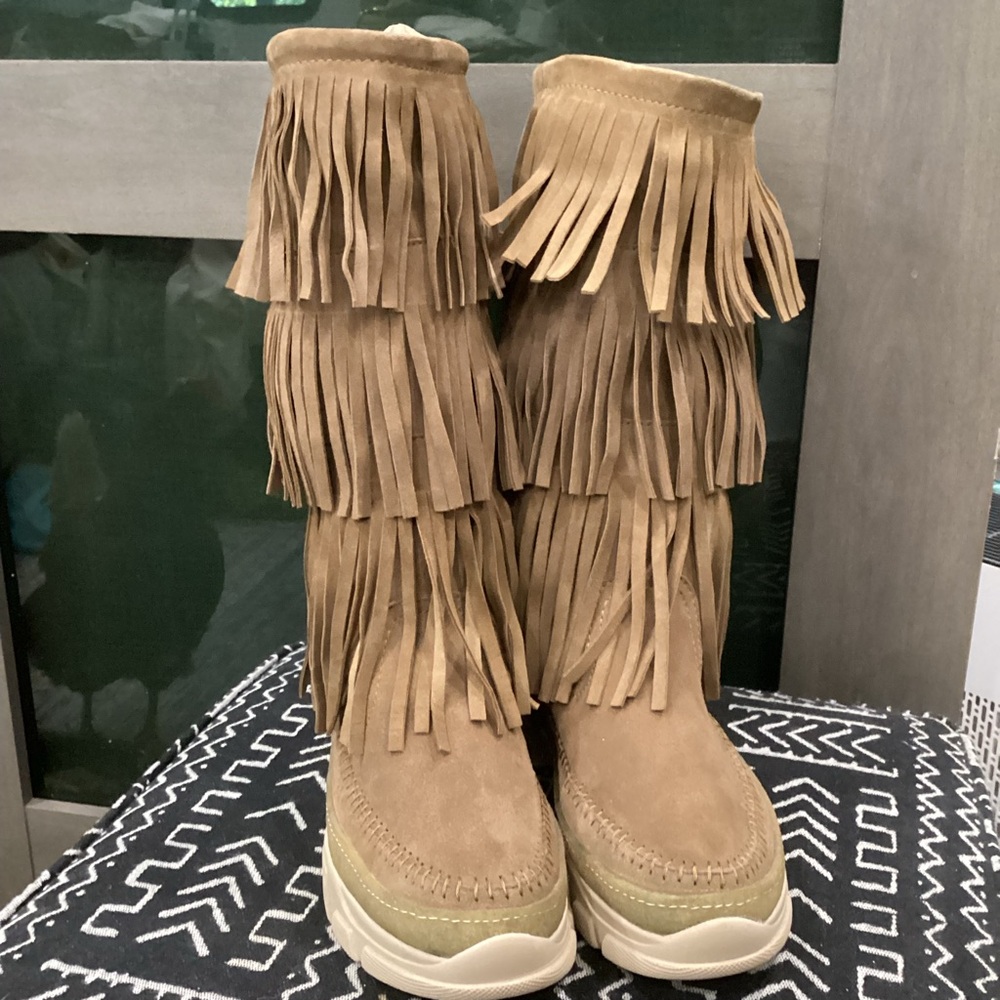 Laidback London UNAI Fringe Tan Suede Boots NEW size 38